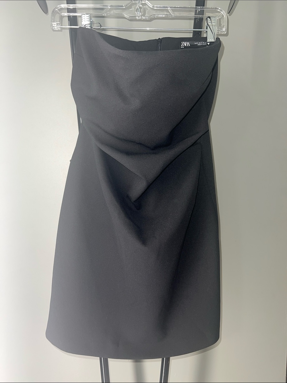 Zara Black Strapless Draped Mini Dress